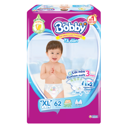 Bỉm tã dán Bobby siêu thấm size XL 62 miếng (12-17kg)